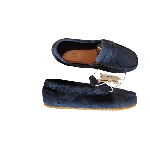 Zara Kids Boys Loafers Navy Blue Leather Round Toe Slip On Shoes Sz EU33/US 2 - Picture 5 of 10